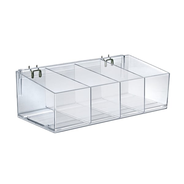 Azar Displays Clear Plastic Adjustable Divider Bin for Pegboard or Slatwall. Acrylic Storage Open Container 556116-1PK-W3D - main